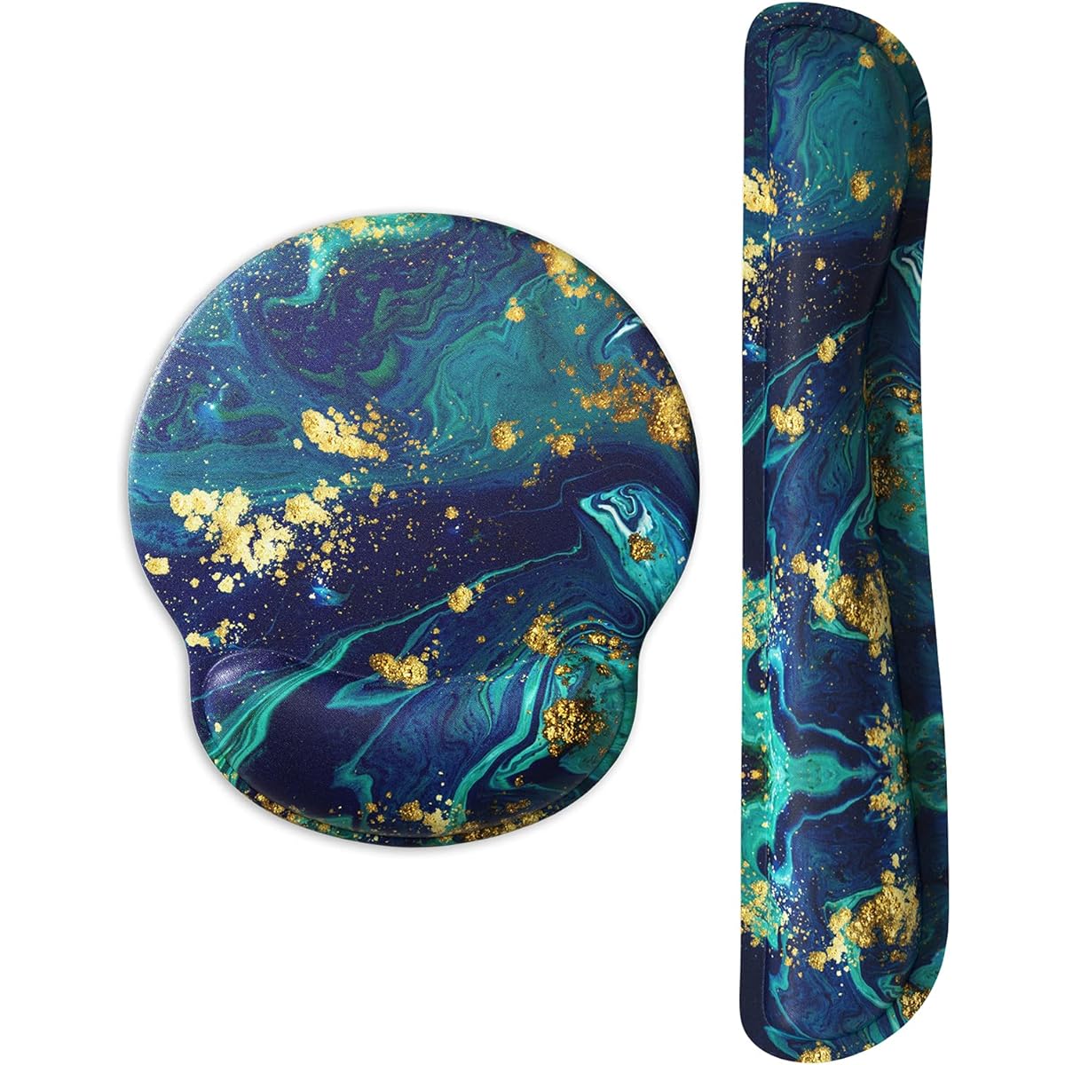 ITNRSIIET Gaming Mouse Pad with Wrist Support, Keyboard Wrist Support and Mouse Pad with Wrist Rest, Non-Slip PU Base, Blue Green Marbling