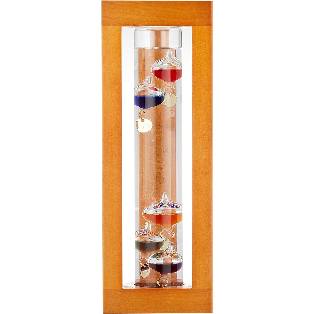 Icy Galileo thermometer wooden frame triangle