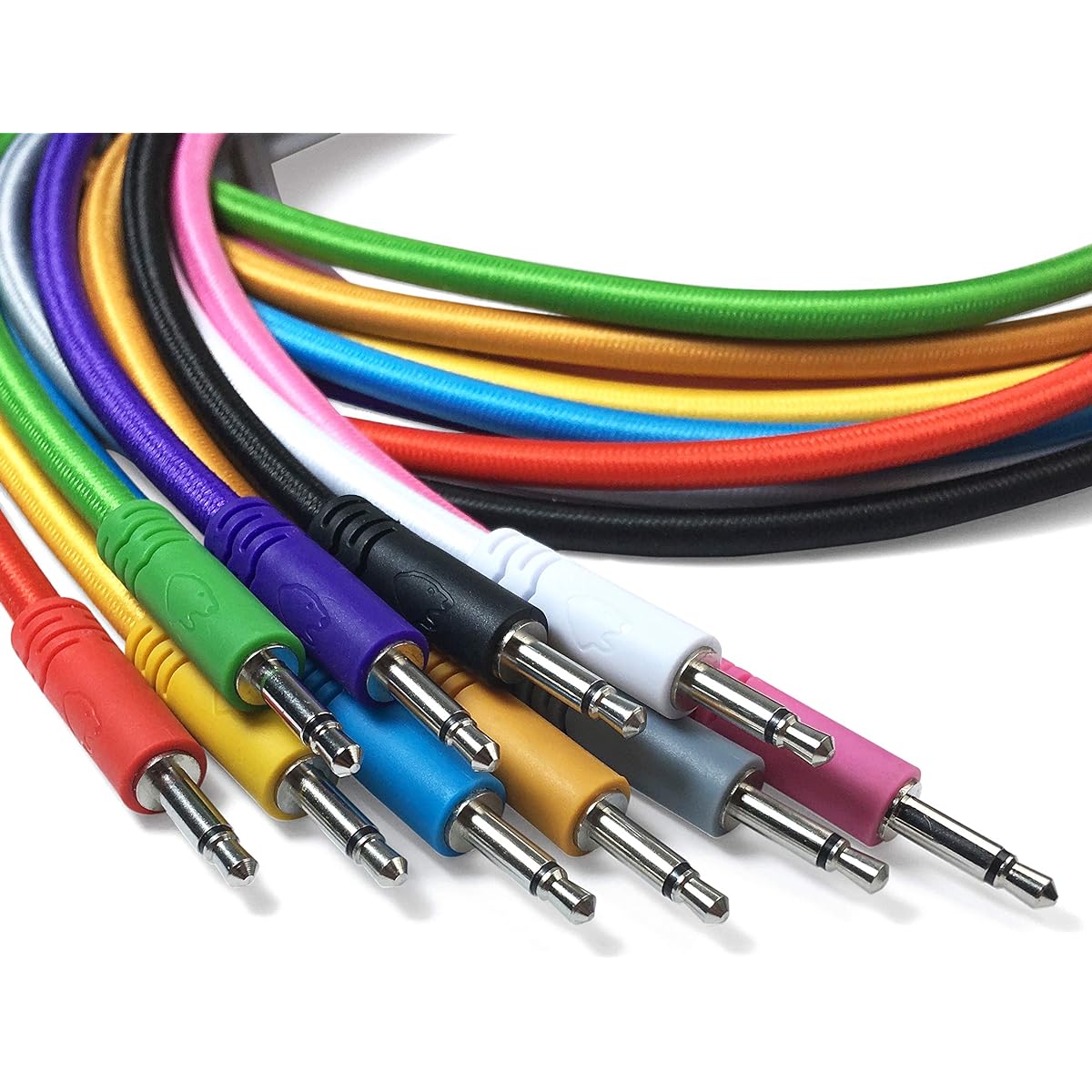 Eurorack Patch Cables - Set of 5 Braided 3.5mm to 3.5mm mono patch cables for use with Modular Synthesizers (10 Colours / 6 Lengths)