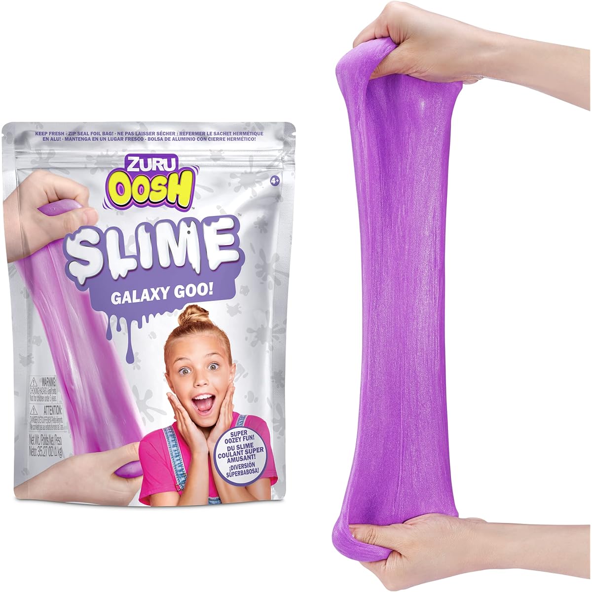 Oosh Slime Large Foil Bag 800g (Purple) ZURU Gooey Slime Epic Stretch Slime for Girls Kids