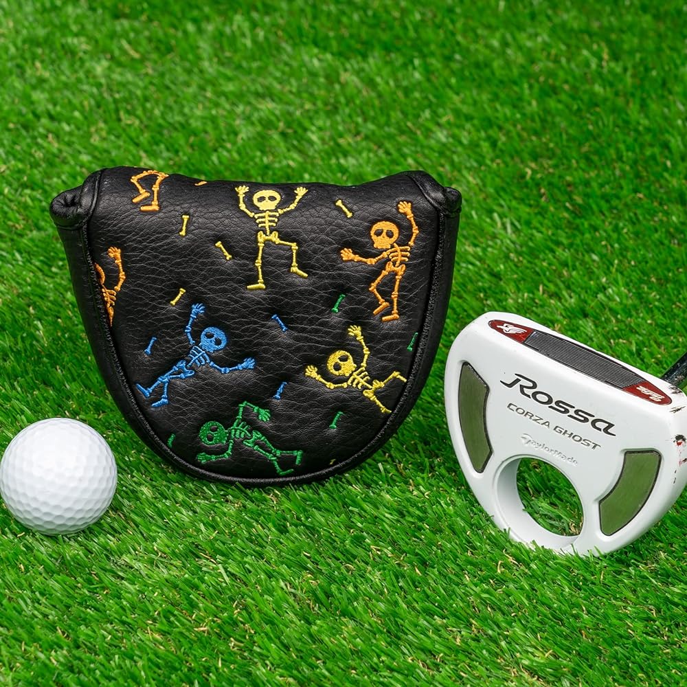 Golf club head cover for driver/fairway wood/utility/putter cover/iron cover single item/set skull embroidery synthetic leather black