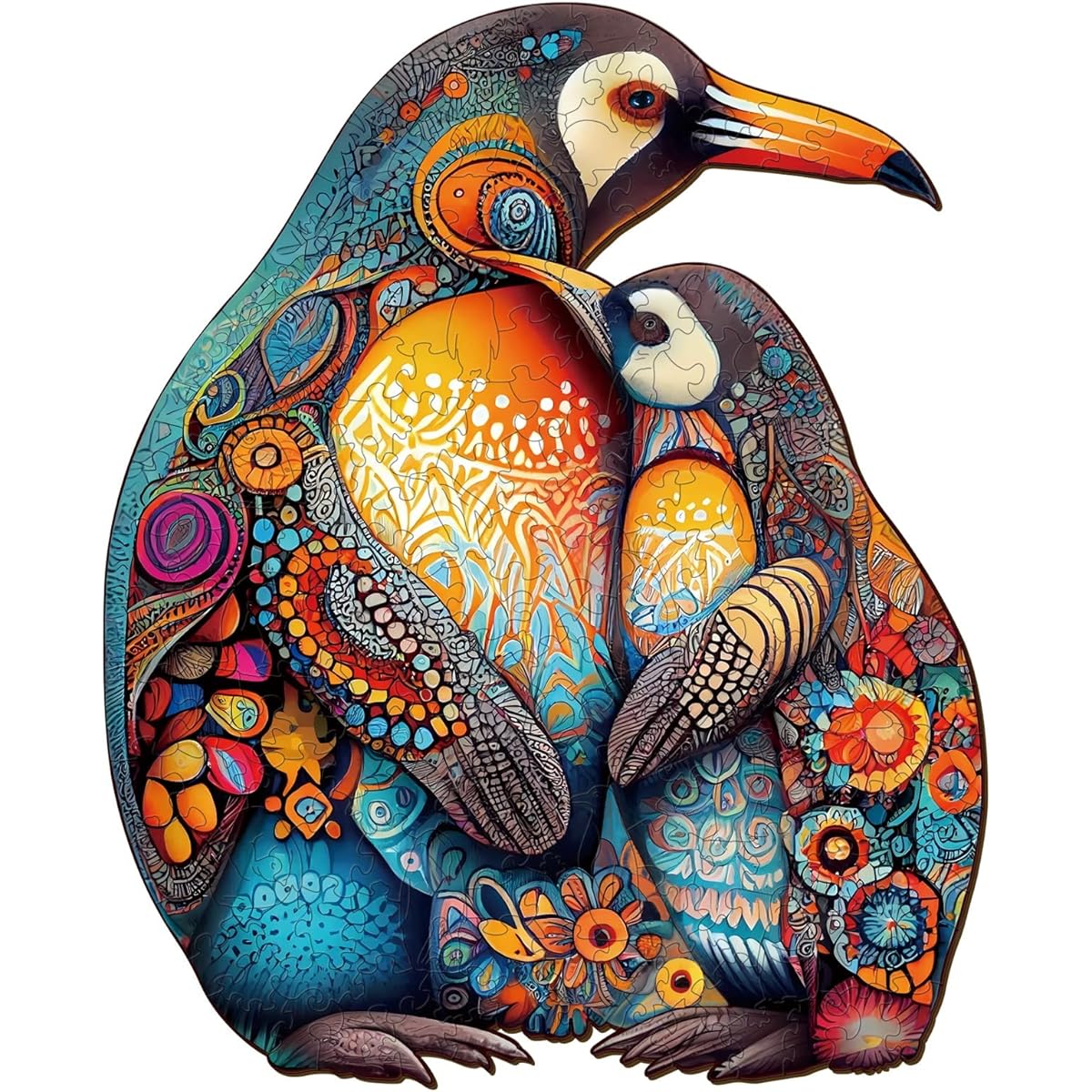 Wooden Puzzle for Adults and Kids 11.8 x 9.6 Inch Unique Colors and Shapes Wooden Puzzle Perfect for Family Games and Gifts (Penguin Family - 190 Pieces)