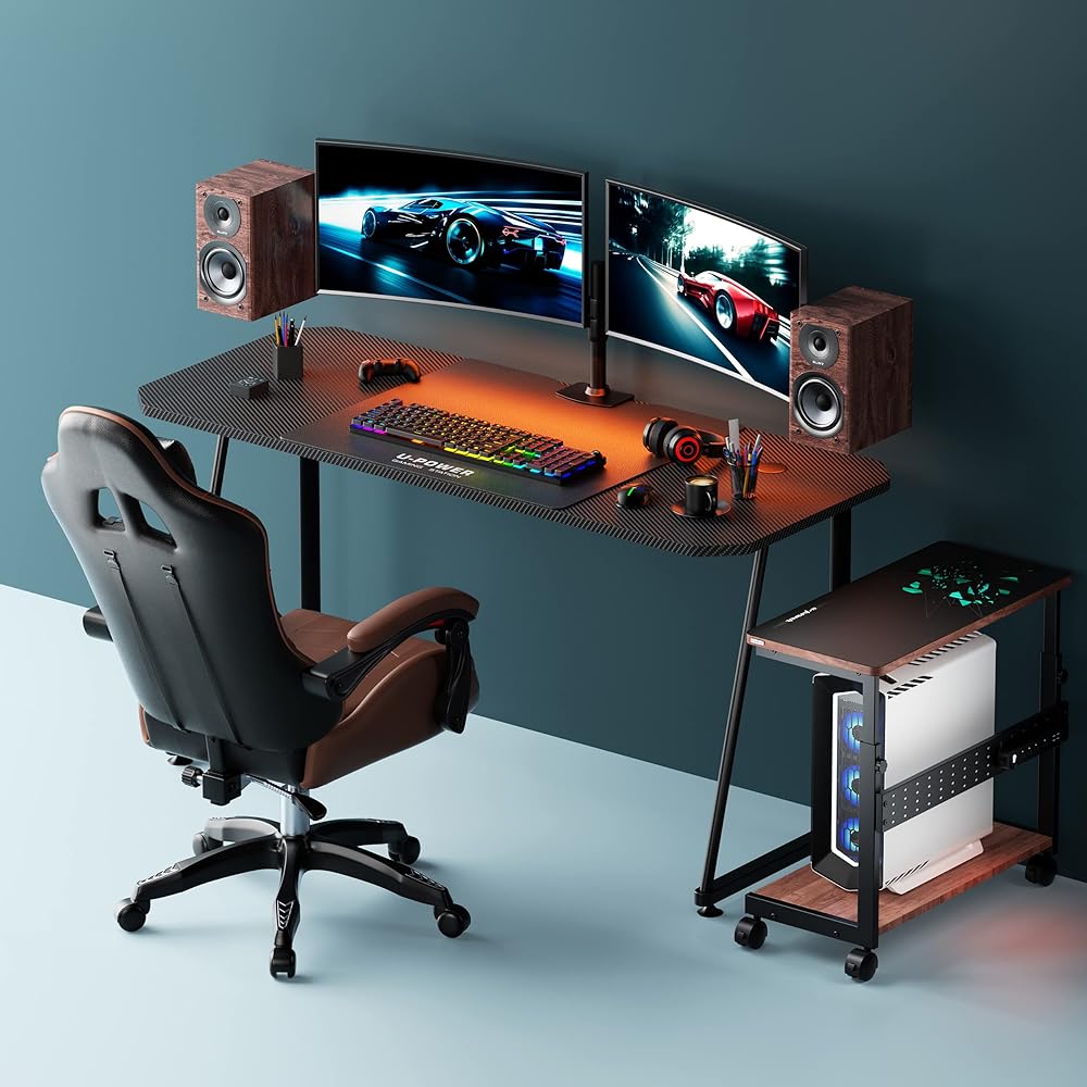 U-POWER Liftable L-shaped Desk PC Rack Computer Rack PC Wagon Height Adjustable (Width 32 x Depth 67 x Height 60~80cm) Wood Grain X-1
