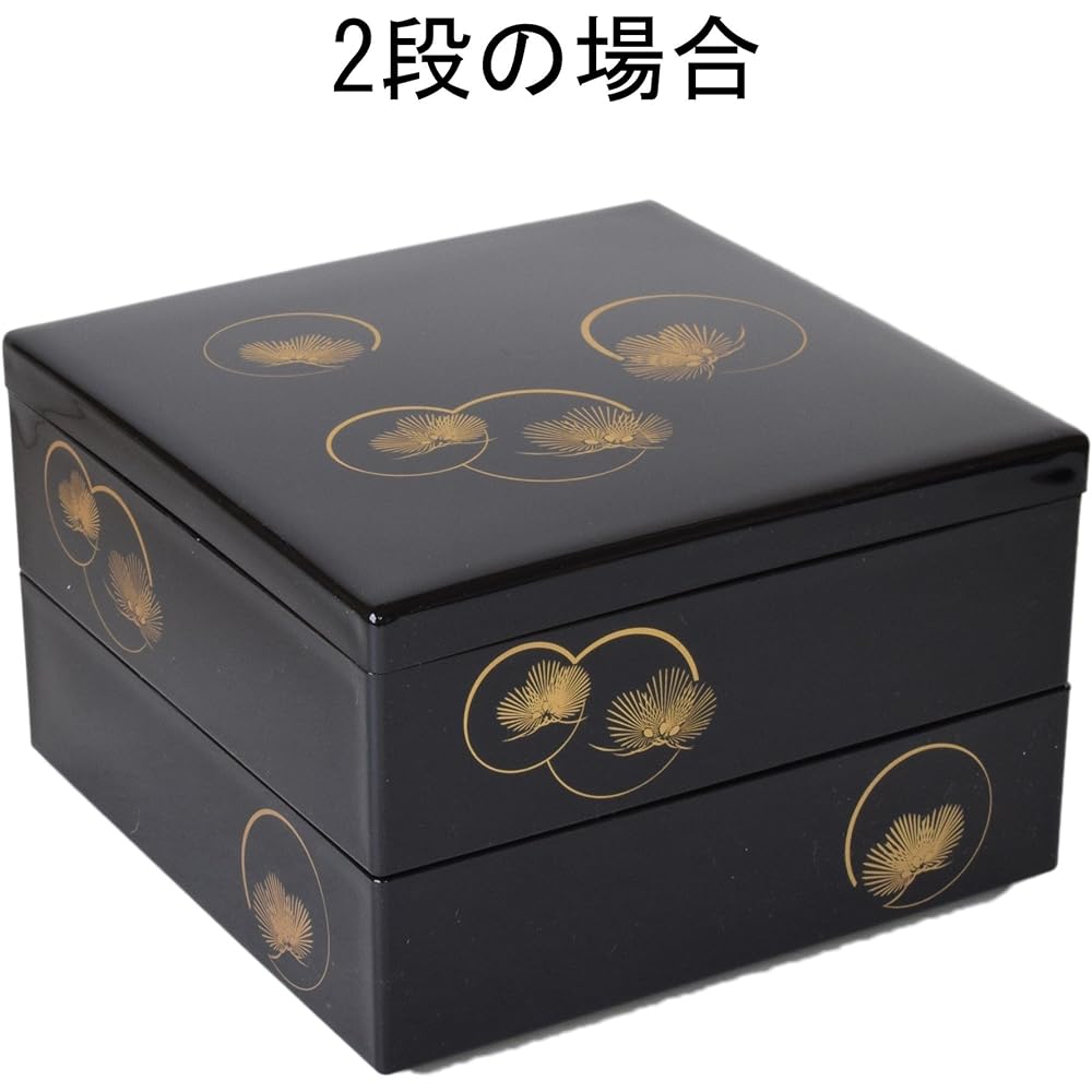 Maeju lacquerware, box, three tiers, halo pine, black, gold, traditional craft, Yamanaka lacquerware, 21cm, square, for 4 to 5 people, made in Japan 7R-603