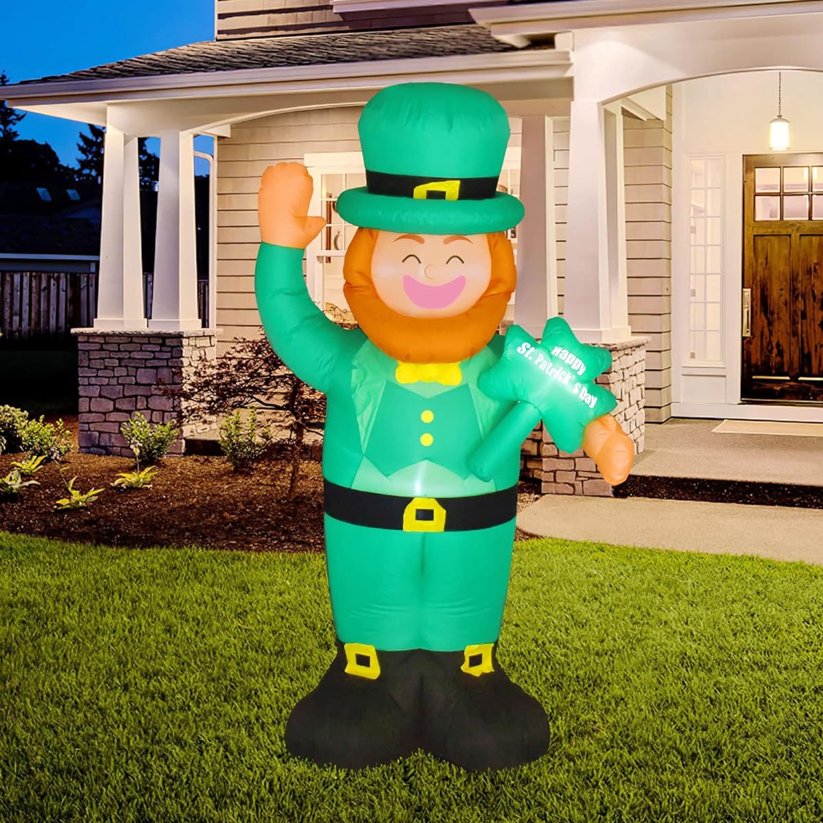 Nifti Nest 5.9ft Inflatable Leprechaun with LED Lights - St. Patrick's Day Inflatable with Built-in LED Explosive Lights for Lucky Day Indoor Outdoor Yard Garden Holiday Decorations