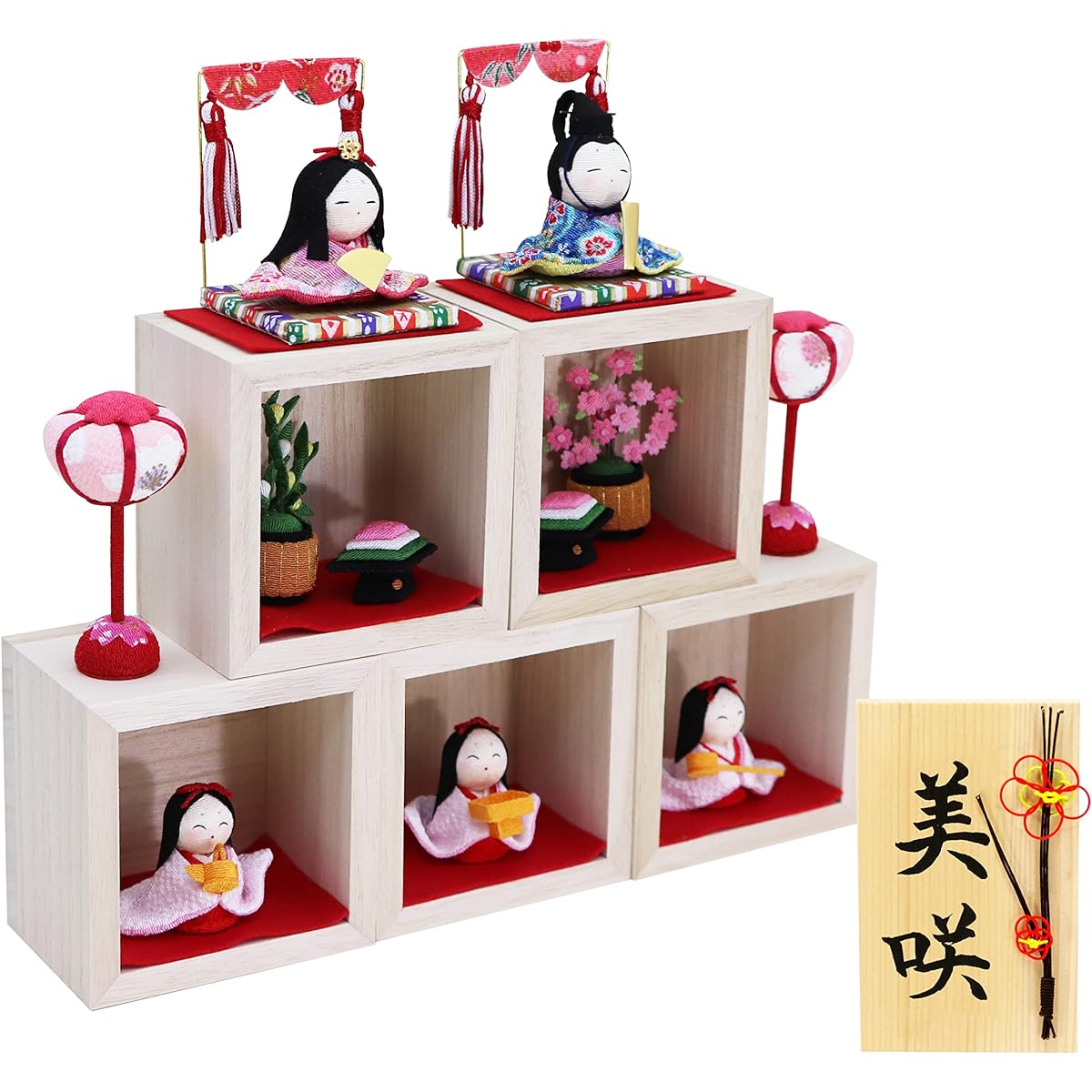 Osaka Choseido Original Hina Doll Compact Mini Hina Doll with Nameplate (Sent Separately) Chirimen Hina Doll Box Decoration Set