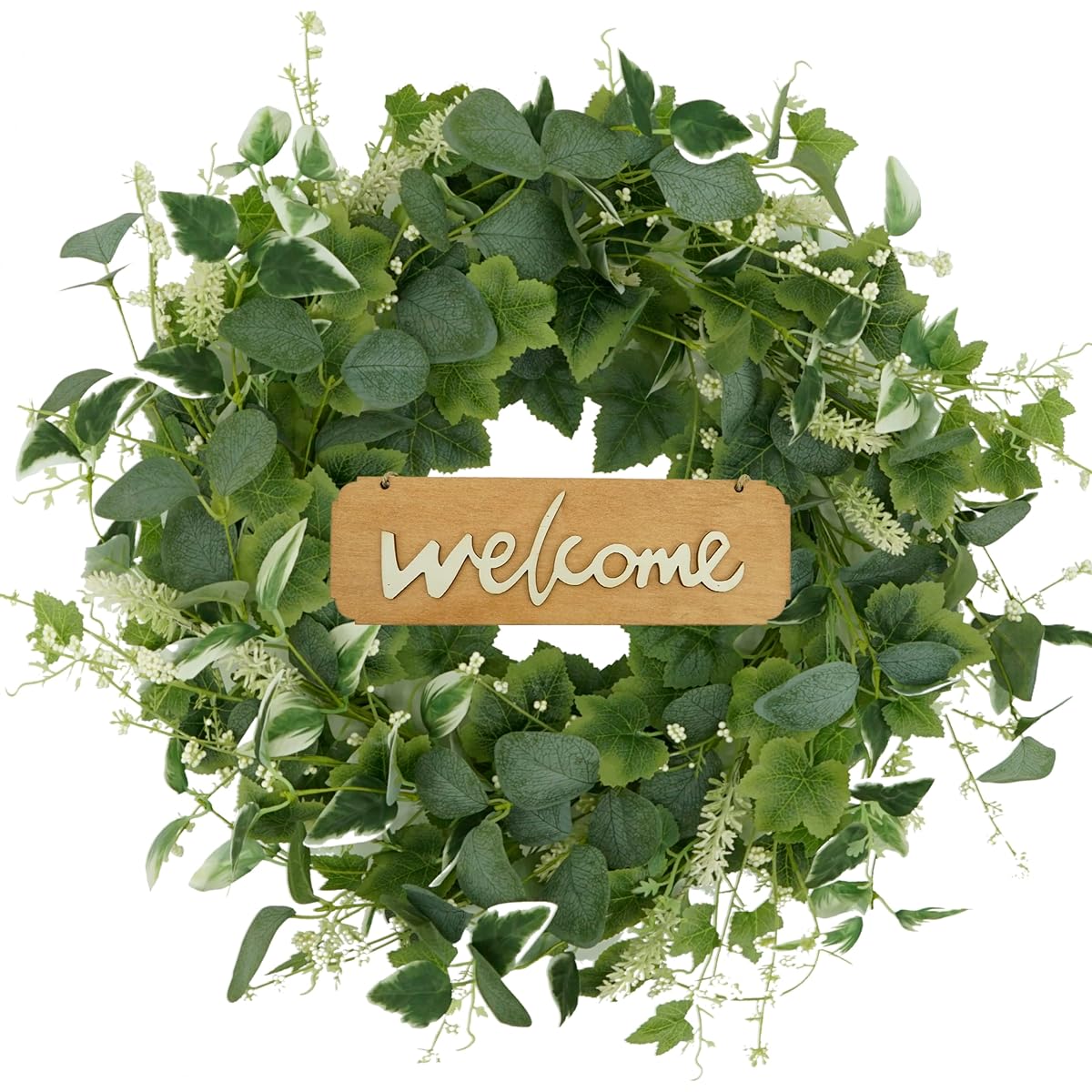 WreathDream Artificial Green Eucalyptus Wreath for Front Door, Spring Summer Wreath with Eucalyptus Leaves, Lavender Flowers, Berries, Indoor Outdoor Festival Home Porch Farmhouse All Seasons Decor