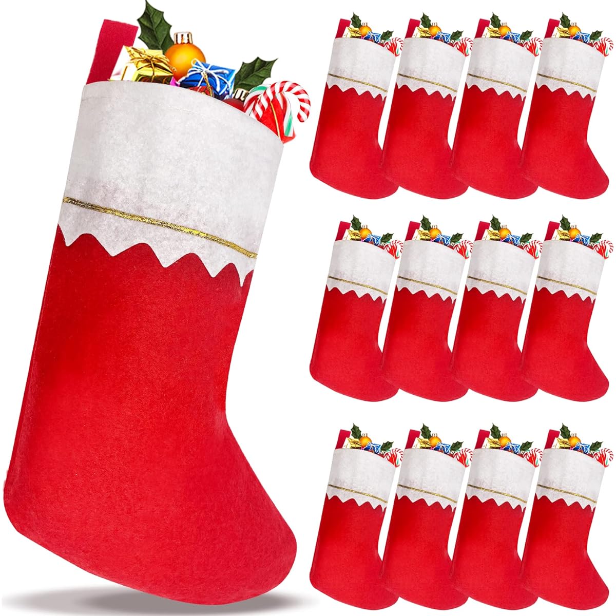 QLINLEAF Christmas Stockings 12 Pack Fireplace Hanging Stockings for Family Christmas Decoration Holiday Season Party Decoration