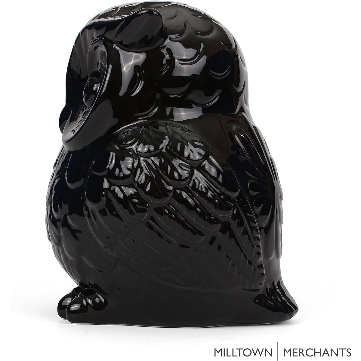 Milltown Merchants Trade; Owl Figurine - Ceramic Owl - Owl Decor - Ceramic Owl Statue (Large) - 7.5" - Modern Owl Home Decor Black