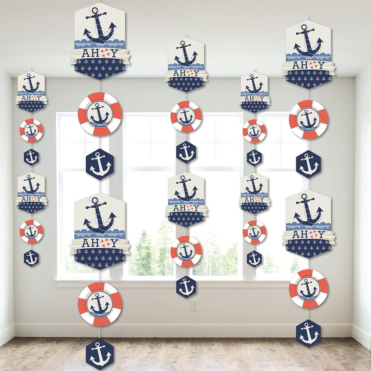 Big Dot of Happiness Ahoy - Nautical - Baby Shower or Birthday Party DIY Backdrop - Hanging Vertical Decorations - 30 Pieces
