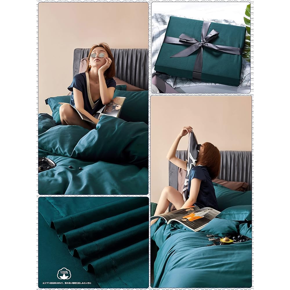 MILDLY Duvet Cover Double 4 Piece Set 100% Egyptian Extra Long Cotton Duvet Cover Set Double: Duvet Cover Fitted Sheet Pillowcase*2 / 300TC Satin Style: Good to the touch and highly breathable For those who want to stay healthy with a good night's sleep