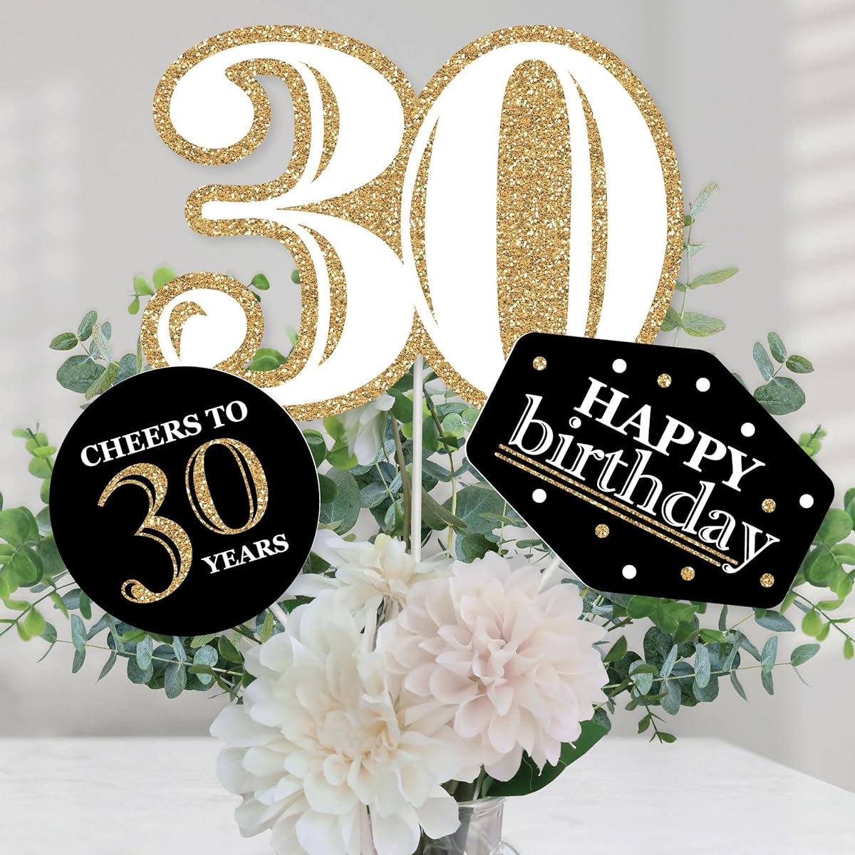Adult 30th Birthday - Gold - Birthday Party Centerpiece Sticks - Table Topper - Set of 15