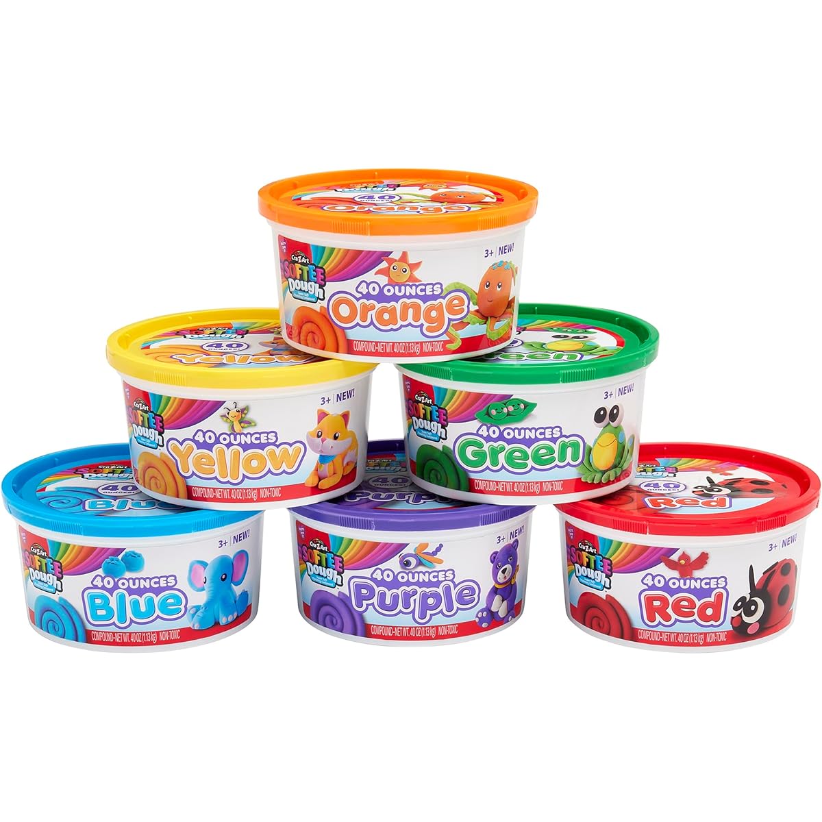 Softee Dough 2.5 lb Fabric Tab x 6 Colors Non-Toxic Soft Malleable Kids Art Saw Reusable Storage