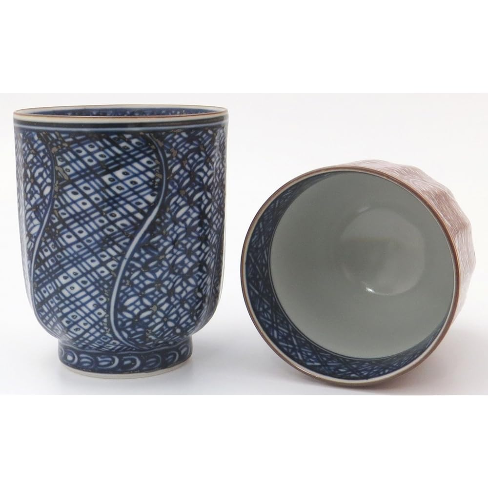 Kyoto ware Kiyomizu ware Shiho kiln set teacup Shozui (blue red) A4-2