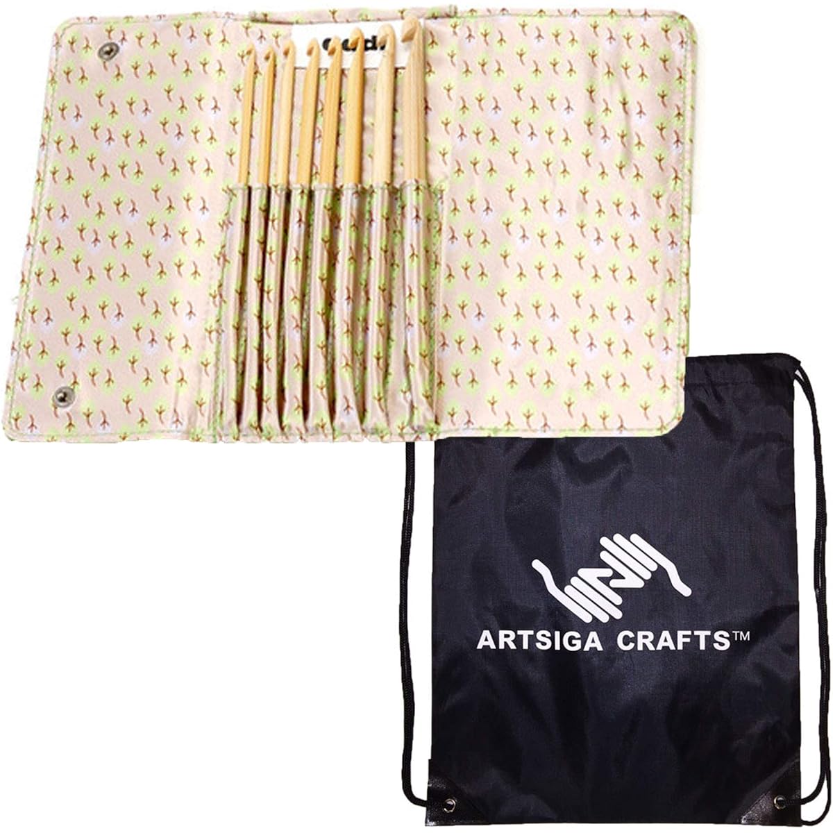 addi Knitting Needles Crochet Hooks Click Bamboo Interchangeable Set Set with 1 Artsiga Craft Project Bag