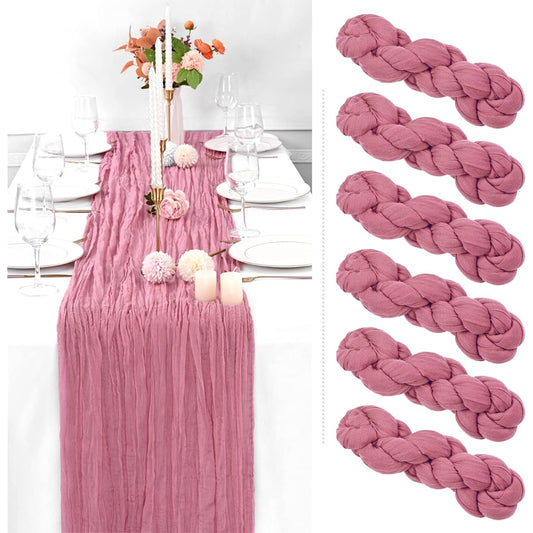 6 Pack Dusty Rose Cheesecloth Table Runner Gauze Table Runner 10FT Long Semi-Sheer Table Runner Boho or Rustic Wedding Table Decor for Wedding Decor Arch Draping Bridal Shower Holiday Party