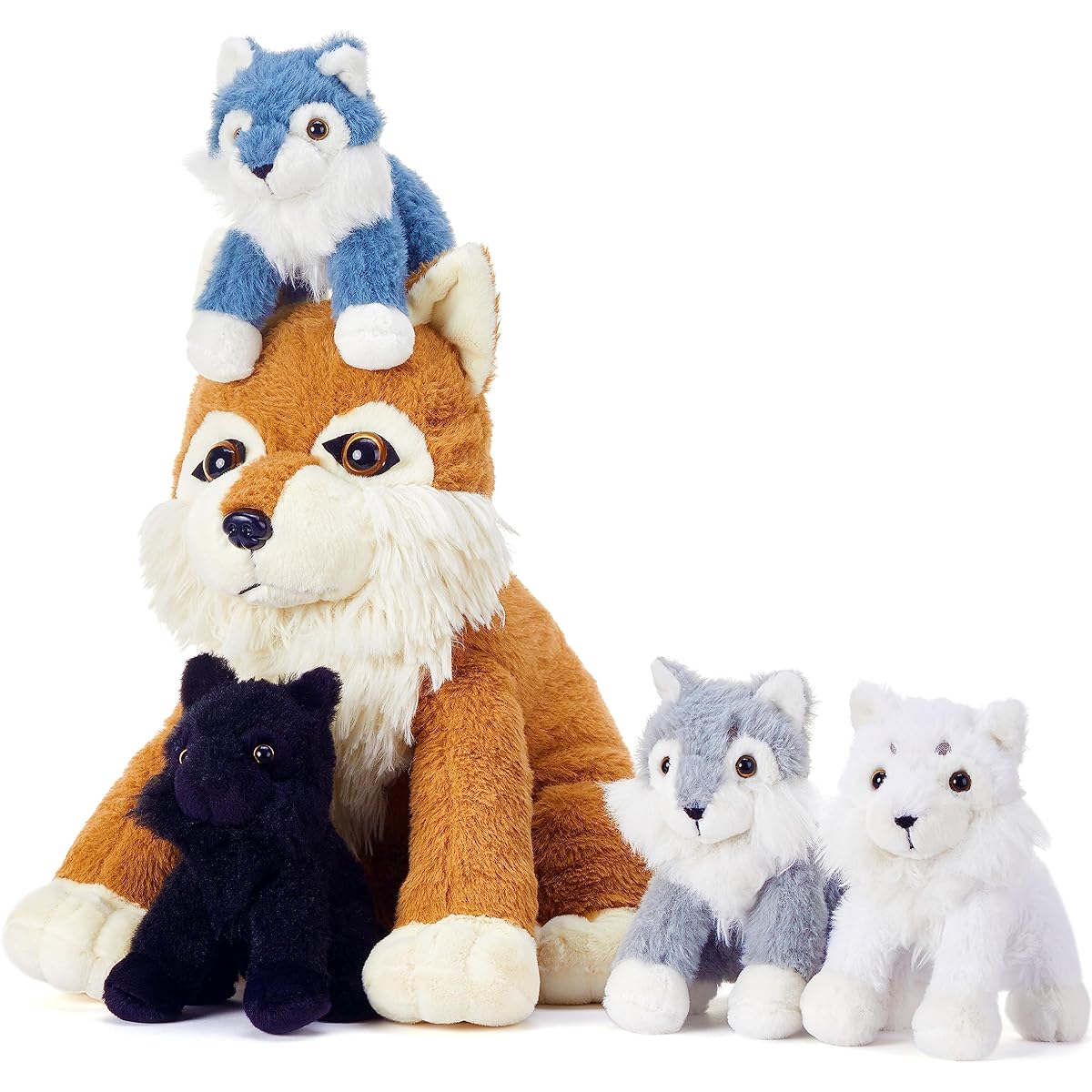 Tumyay Wolf Mummy Stuffed Animals Mommy and Baby Plush Toy Cute 13" Small Soft Fluffy Mommy Family Set Cuddly Toy with Mini Baby Gift for Girlfriend Girl Boy Kids (Wolf)