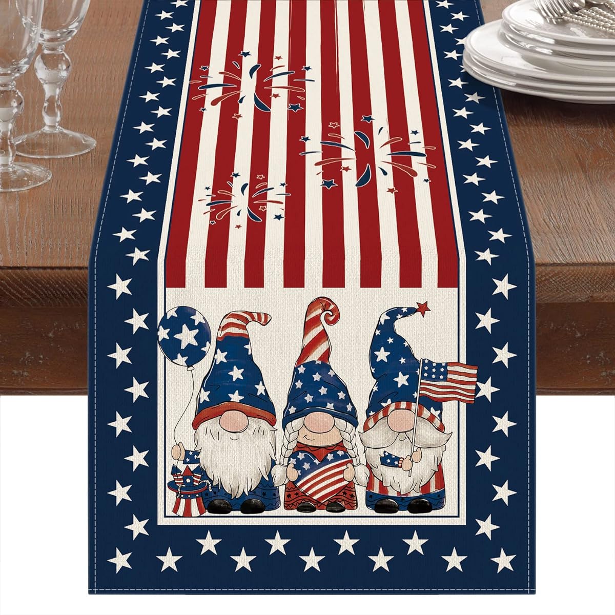 CMEGKE Stripes and Stars Independence Day Table Runner for Independence Day, 4th of July Kitchen Dining Table Decor, Memorial Day Veterans Day Home Party Table Decorations, 13 x 72 Inch