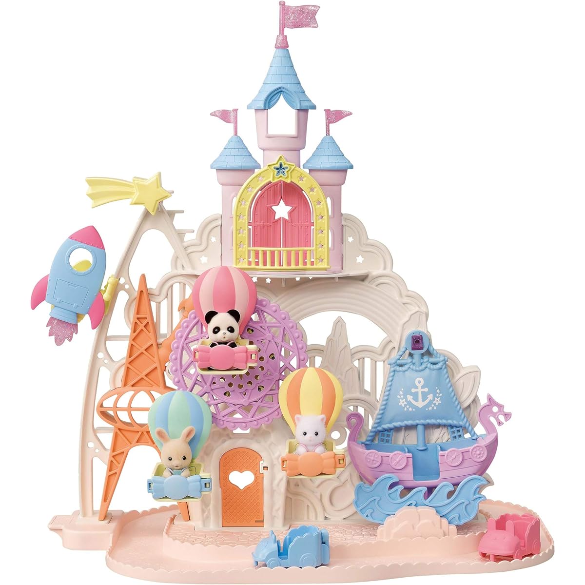 Sylvanian Families Castle Yumeiro Yuenchi Co-66 & Sylvanian Families Doll/Furniture Set Chocolat Rabbit Mitsugo-chan Care Set Se-204 [Set Purchase]