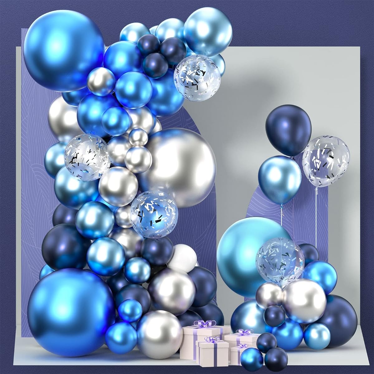 PartyWoo Blue Shades Balloon Garland Kit, 140pcs Different Size Pack 18inch 12inch 10inch 5inch Balloon Garland for Arch Birthday Decorations Party Decorations