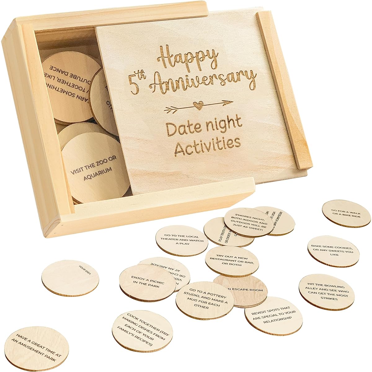 STOFINITY 5 Year Date Ideas - Anniversary Wooden Gifts for Her, Wooden Date Night Dice, Gifts for Him, 5th Anniversary Wooden Box Present