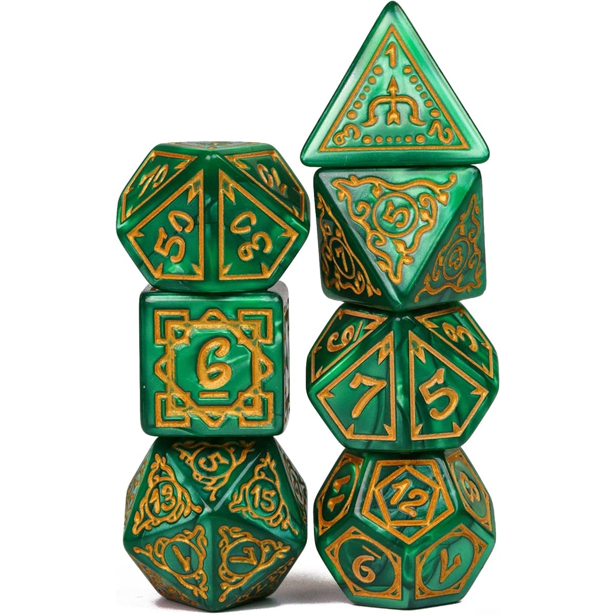 Poludie DND Dice Set - D&D Polyhedral Dice (7 Pieces) Dungeons & Dragons Role Playing Dice Game RPG (Druid - Green)