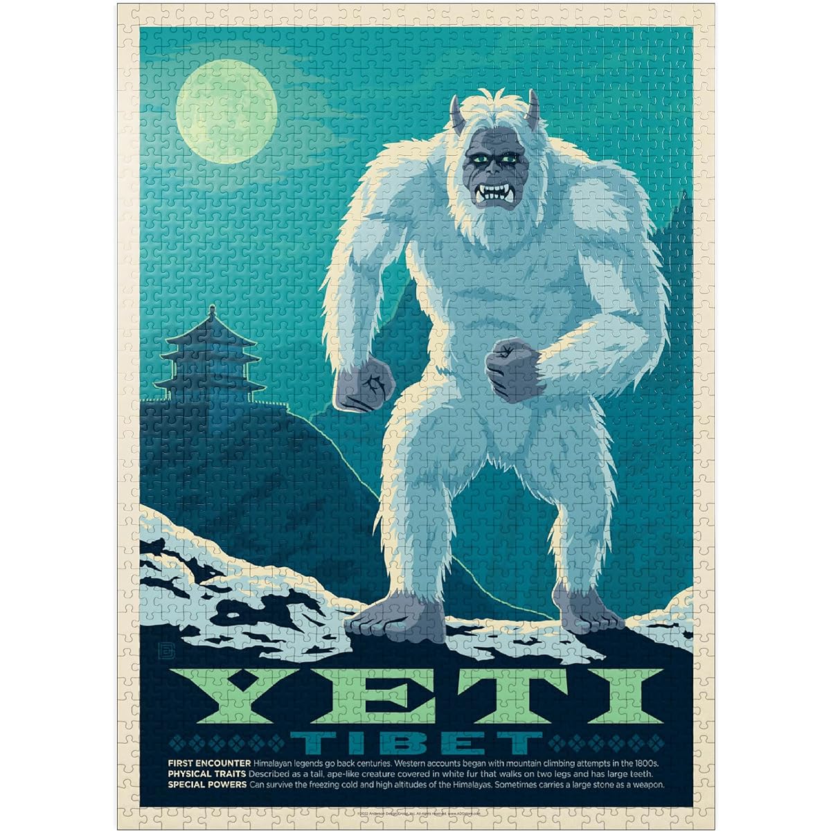 Mythical Creatures: Yeti, Vintage Poster - Premium 1000 Piece Jigsaw Puzzle for Adults