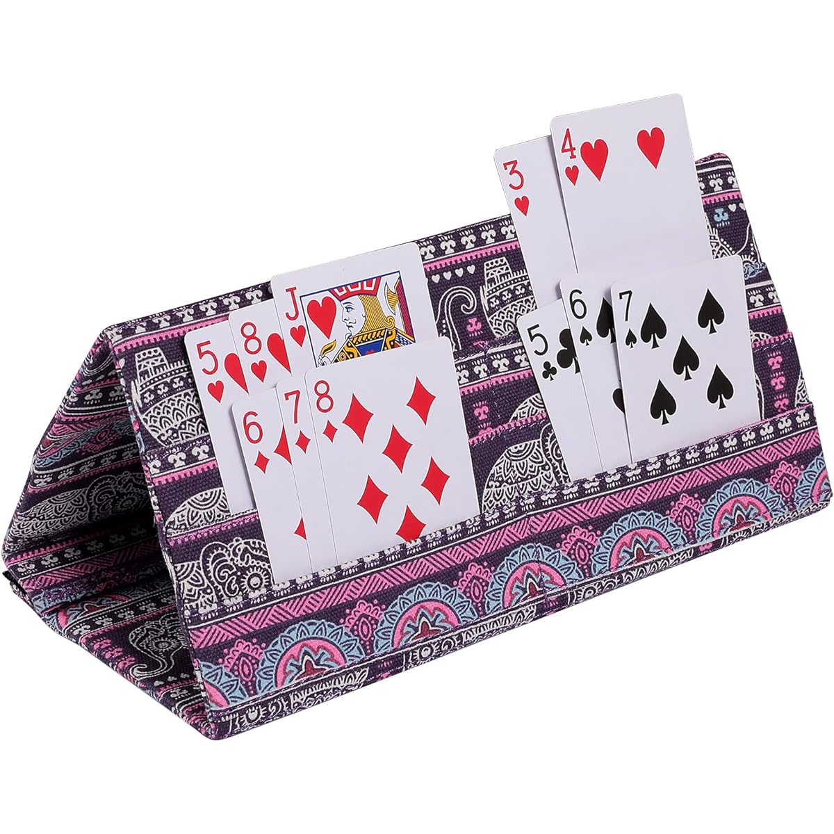 SeptCity Card Holder for Playing Cards, Hands Free Foldable Playing Card Holder for Bingo Canasta 5 Crowns Card Game, Cool Purple Elephant Card Tray for Kids and Adults