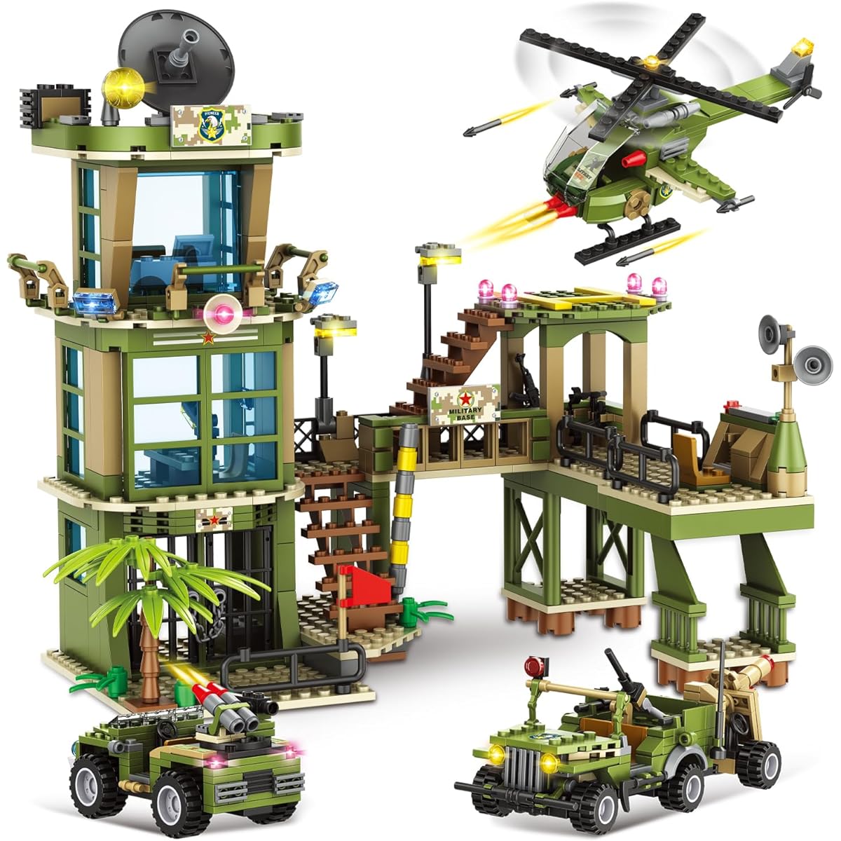 WVINVW Military Base Building Blocks Set Collection Decoration Gift Idea for Boys Ages 6-12+