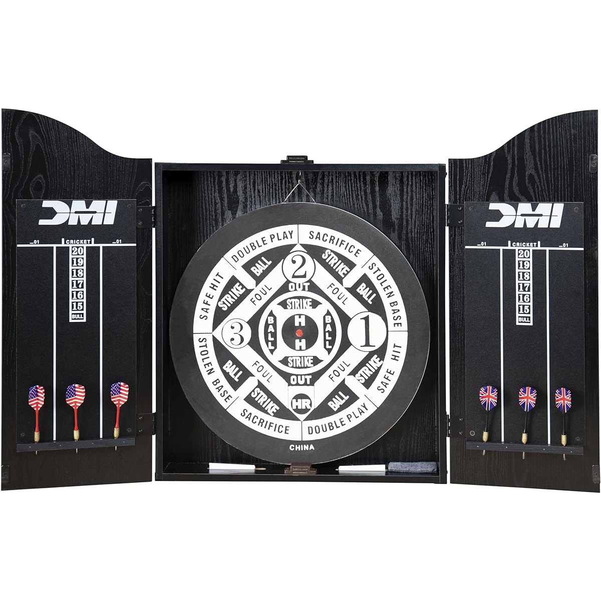 DMI Sports Recreational Dartboard Cabinet Set - Includes Dartboard, 2 Sets of Darts, and Traditional Chalk Scoring