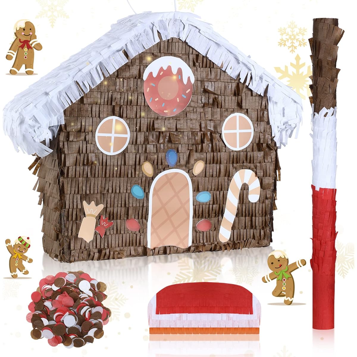 Christmas Pinata Xmas Christmas Party Pinata Blindfold Bat Round Confetti Christmas Christmas Holiday Party Favors Decorations Candy Holder Accessories Party Games (Gingerbread House)