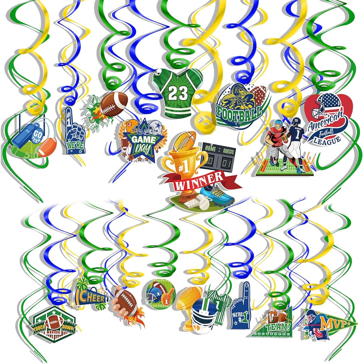 HOWAF Football Party Hanging Swirl Decorations 30 Pieces Super Football Bowl Foil Swirls Football Theme Party Supplies Football Game Party Spiral Streamer Decoration Football Party Ceiling Decoration Supplies