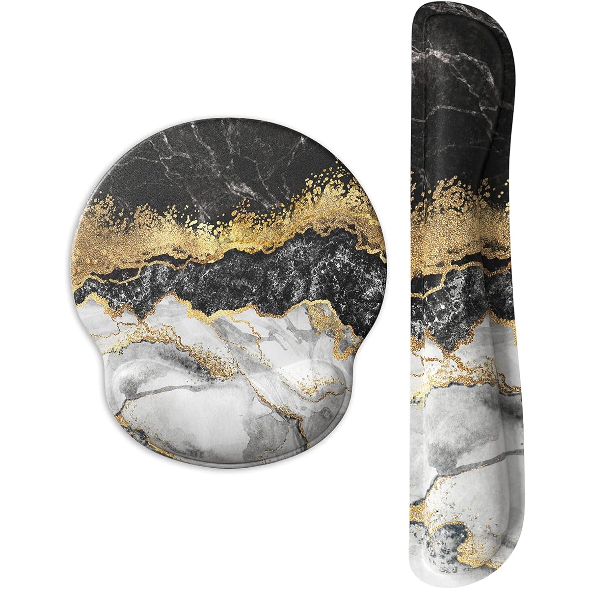 ITNRSIIET Gaming Mouse Pad with Wrist Support, Keyboard Wrist Support and Mouse Pad with Wrist Rest, Non-Slip PU Base, Black Crackle Marbling