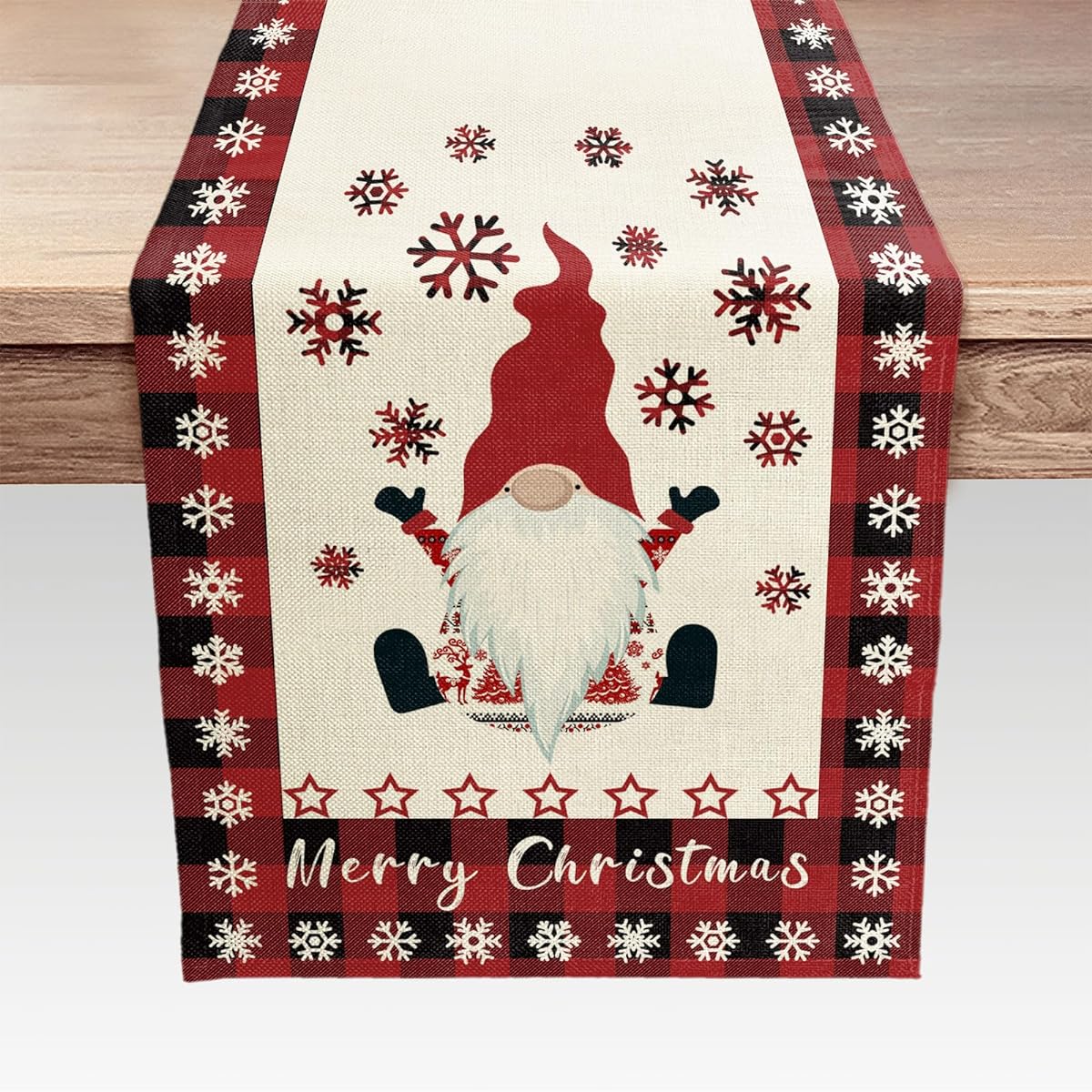 Red Christmas Table Runner Xmas Gnome Merry Christmas Kitchen Dining Table Decorations Winter Buffalo Plaid Table Runner 72" Long Seasonal Table Runner for Kitchen Dining Party 13X72"