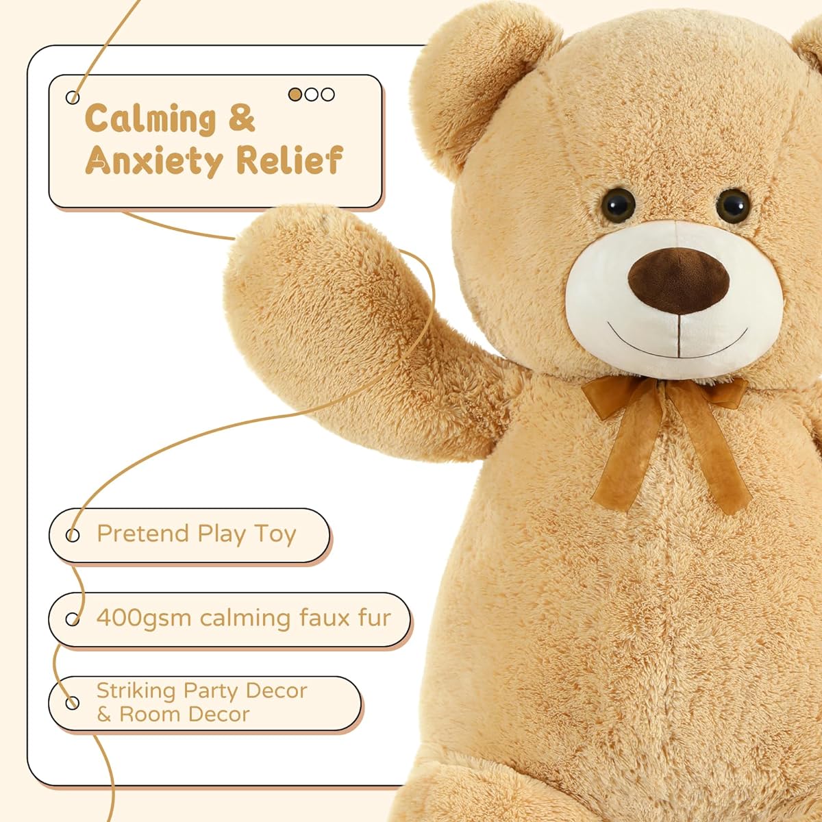 DOLDOA Giant Teddy Bear Soft Stuffed Animals Big Bear Toy for Kids Girlfriend 36 Inch Tan