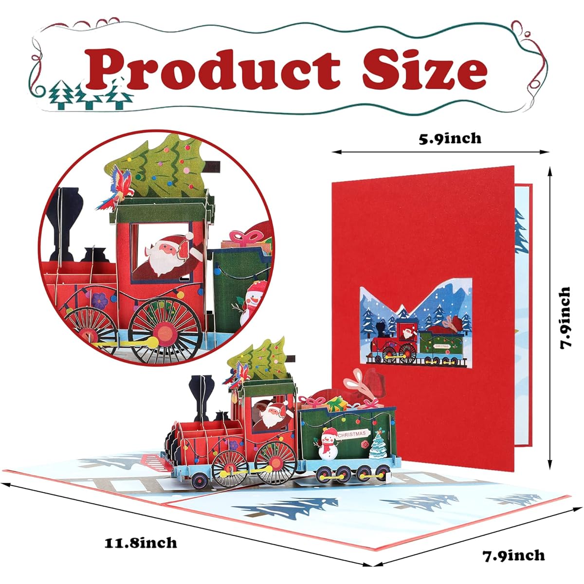 Santa Train Pop Up Cards Christmas Pop Up Train Cards with Notes and Envelopes 3D Santa Train Greeting Cards Holiday Pop Up Cards Handmade Christmas Cards for Mom Kids Grandma Friends (Train)
