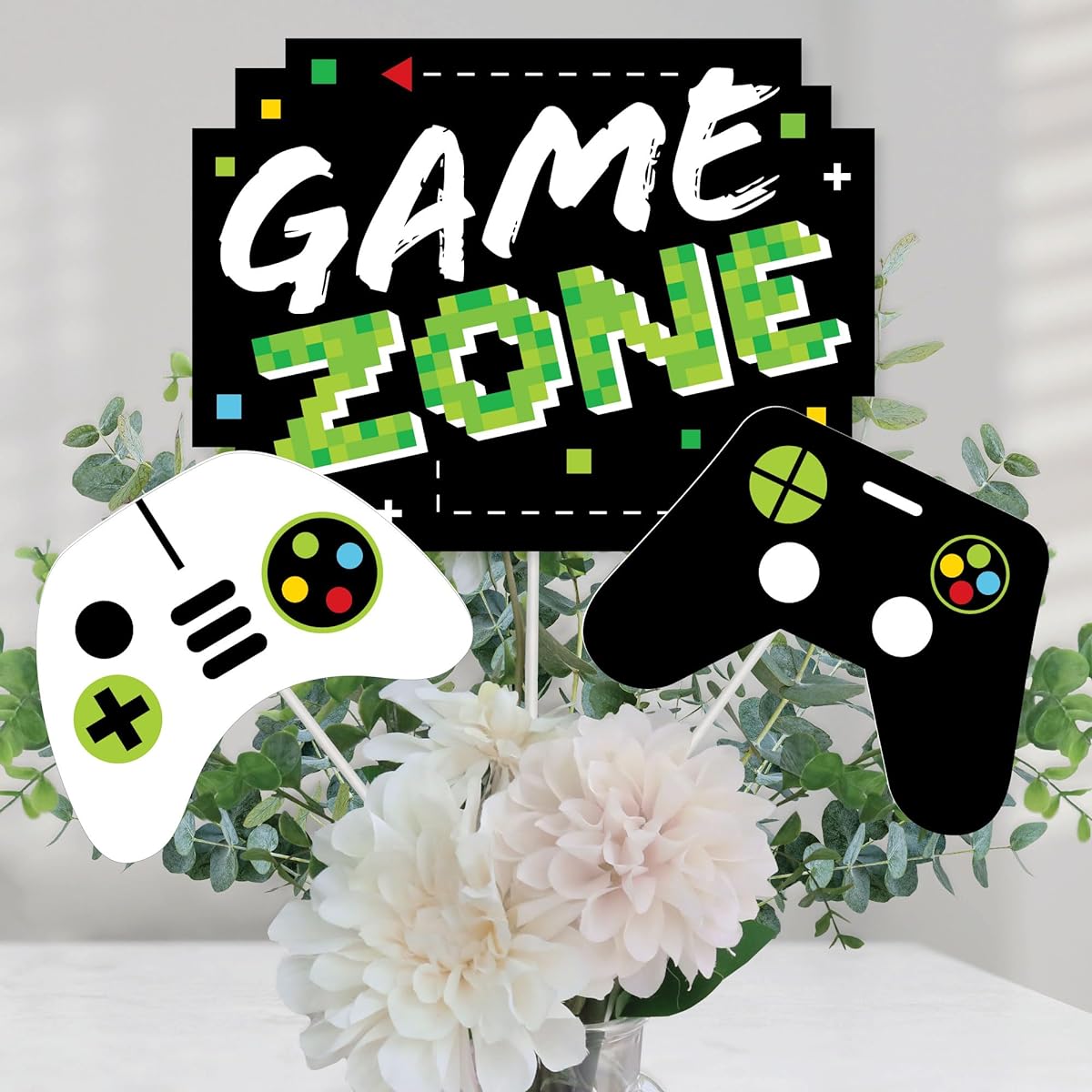 Game Zone - Pixel Video Game Party Birthday Party Centerpiece Sticks - Table Toppers - Set of 15