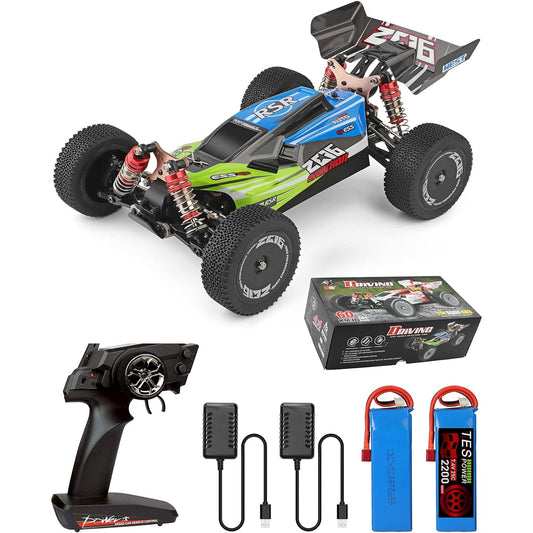 TesPower Wltoys 144001 RC Car Buggy with 2 Chargers 3600mAh Battery 1:14 Full Scale 4WD 60km/h High Speed Racing Off-Road Drift for Adults (Green)