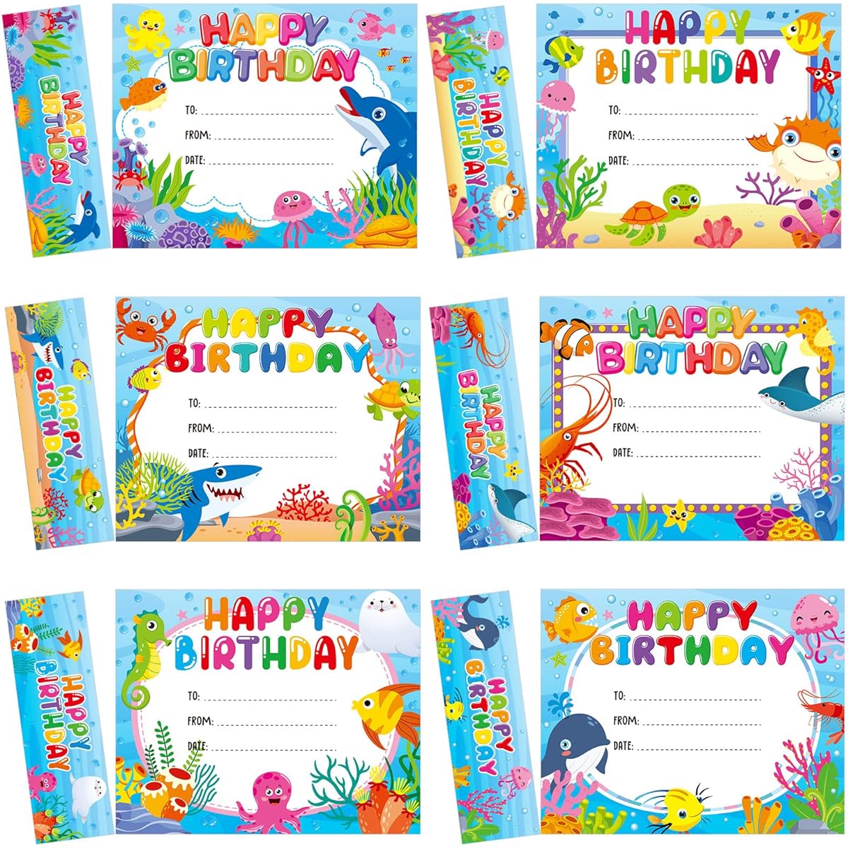 Tisancy Sea Animal Birthday Certificate Happy Birthday Bookmark Cupcake Dessert Birthday Card Student Happy Birthday Bulletin Board Award Party Supplies for Kids Teacher 6 Styles 72 Sheets