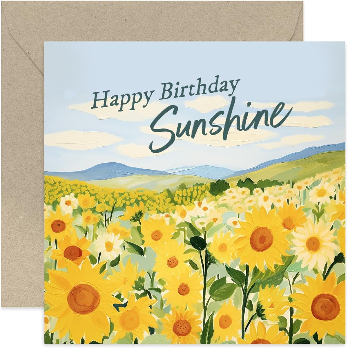 Old English Co. Birthday Cards for Women - "Happy Birthday Sunshine" Sunflower Field Birthday Card | Birthday Card for Her - Birthday Card for Friend, Sister, Daughter, Granddaughter | Blank Inside with Envelope