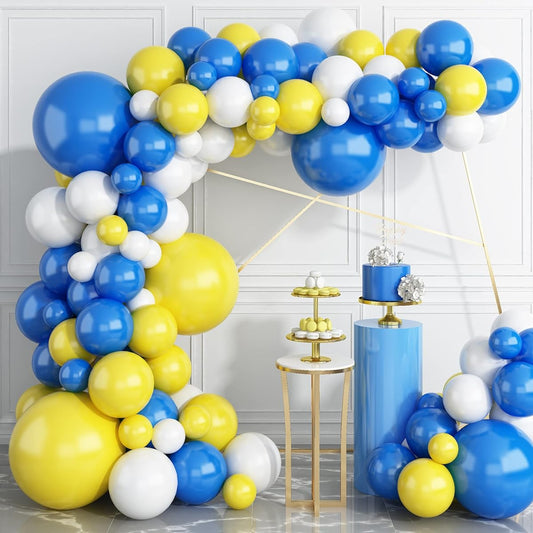 124pcs Blue Yellow White Balloon Garland Arch Kit 18 12 5 inch Matte Blue White Yellow Balloon Garland Kit for Birthday Baby Shower Wedding Anniversary Picnic Festival Party