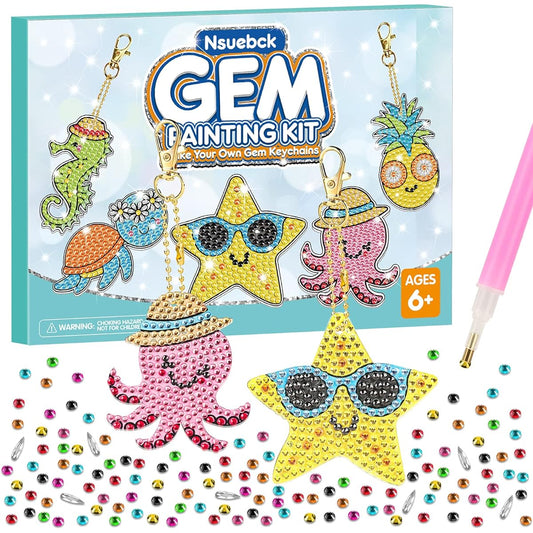 Arts & Crafts for Kids Ages 8-12 - 5D Diamond Painting Kit for Beginners - Paint by Number Gem Keychain Easter Gifts for Kids Girls Ages 10-12, 6-8, 4-8