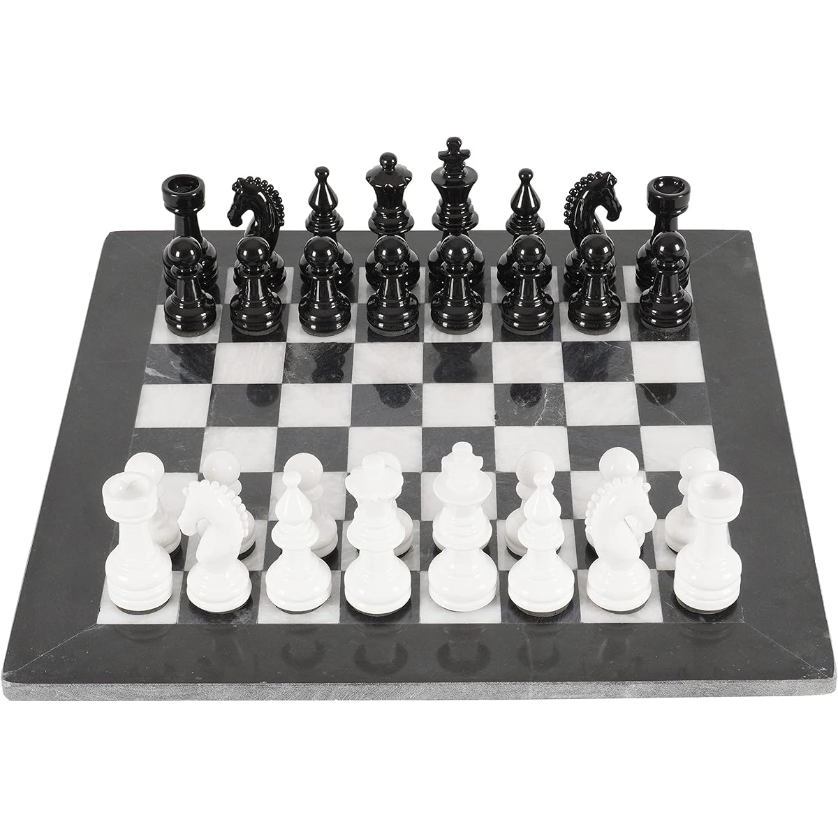 Marblous Krafts 15" Black & White Chess Set with 32 Metallic Figures & 2 Extra Queens and Marble Board - Large Staunton Handmade Chess Game Classic Home Decor Chess Set for Adults and Families