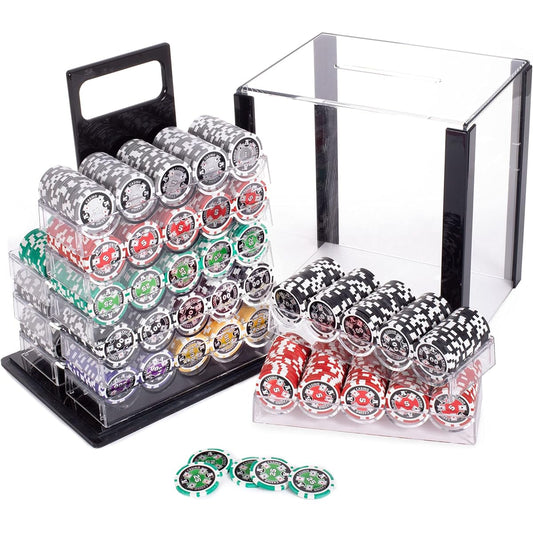MBGBrybelly Ace Casino Poker Chip Set in Acrylic Carry Case - Holo Inlay Heavy Weight 14 Gram Casino Quality Poker Chips - Display & Transport Your Collection - Heavy Duty Protection (1000 Carat)