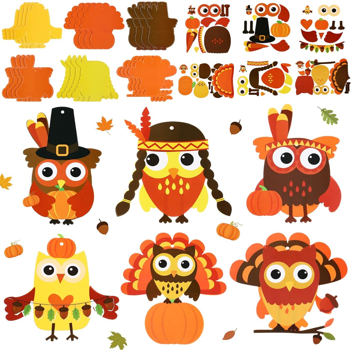 Owl Decoration DIY Owl Fall Craft Kit Thanksgiving Crafts Kids Paper Craft Kit Owl Shape with Pumpkin Gift Favors Thanksgiving Projects Home Class Games Activities (24)