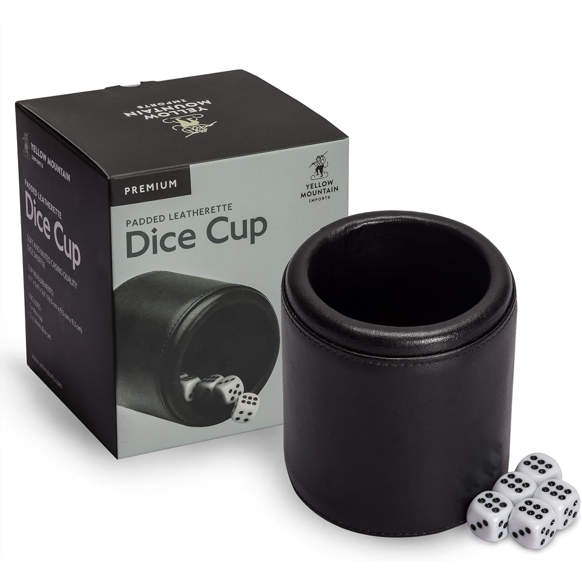 Premium Padded Leatherette Dice Cup and 5x 14mm Dice Set