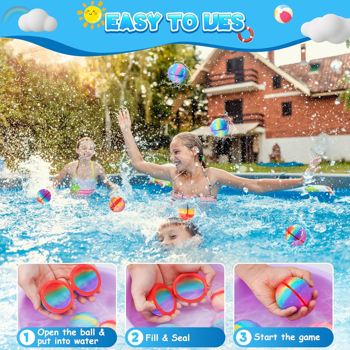 SOPPYCID Reusable Water Bomb Balloons, 15 Pack Magnetic Water Balloons - Self Sealing Splash Balls Water Toys for Kids Outdoor Activities Beach Toys Pool Toys for Boys and Girls