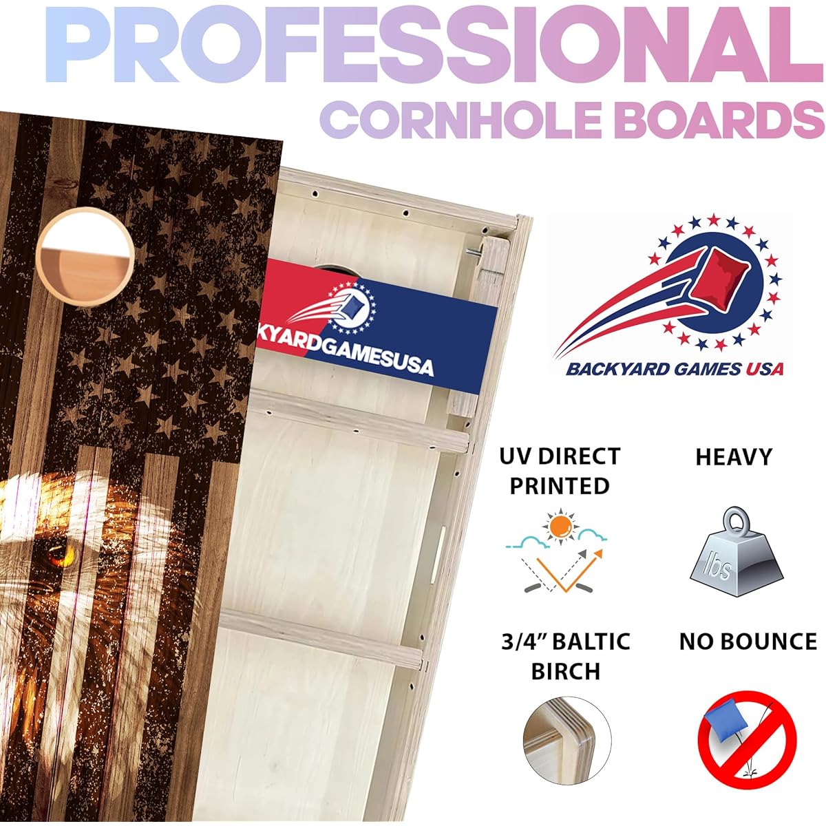 BackYardGamesUSA Premium Wood Cornhole Board Set - Choose from 4'x2' or 3'x2' Sets | Includes 8 Cornhole Bags