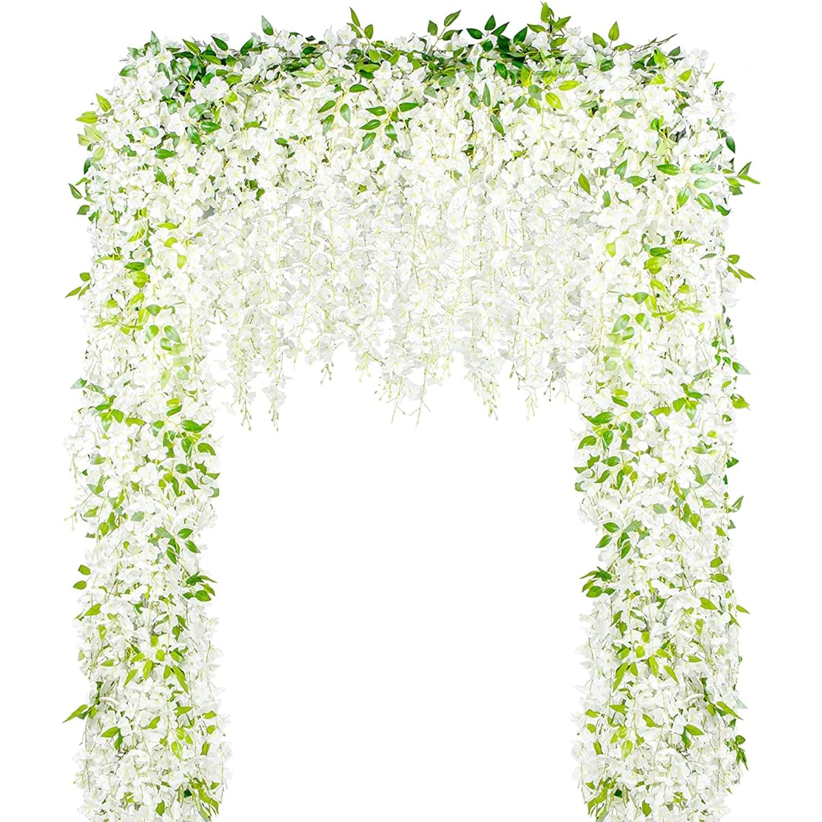 prettmmei Wisteria Garland 12pcs 7.2ft/pc Artificial Wisteria Garland Vine Hanging Flower Greenery Garland for Home Garden Outdoor Wedding Arch Floral Decoration (White)