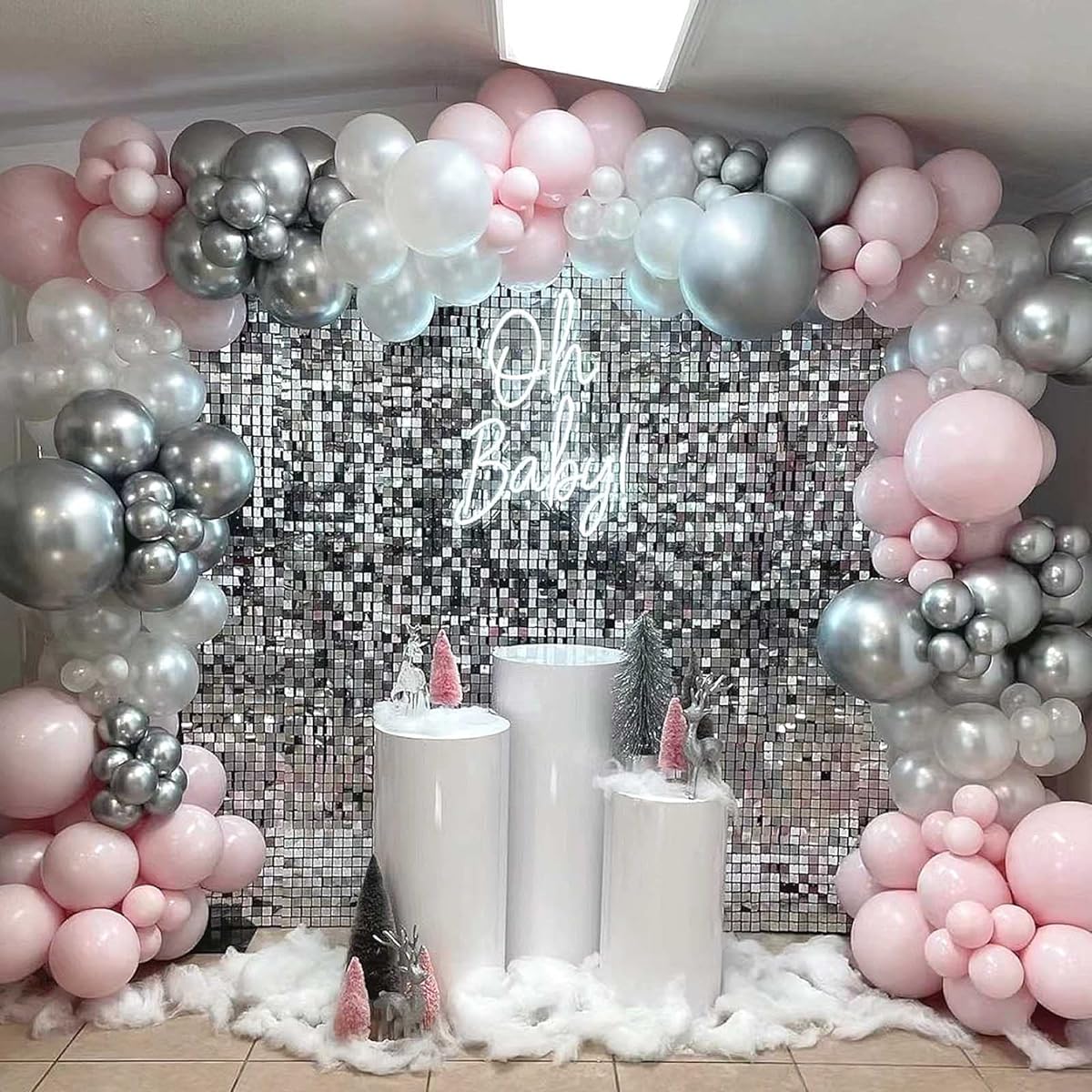 Futureferry Pastel Pink Balloon Garland Kit, 148pcs Pearl White Balloons, Macaron Pink and Metallic Silver Balloon Arch for Girls Baby Shower Birthday Wedding Engagement Anniversary Party Decorations